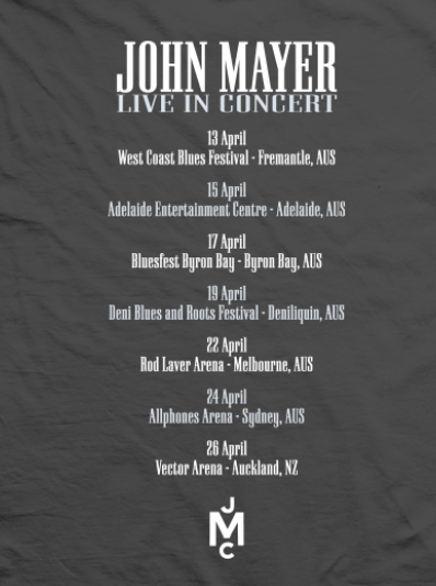 2014 Australian Tour Tshirt by John Mayer