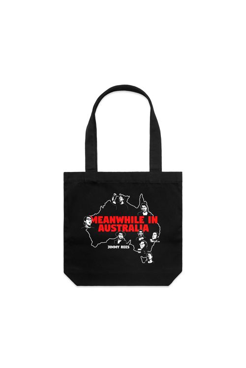MEANWHILE IN AUSTRALIA BLACK TOTE BAG by Jimmy Rees