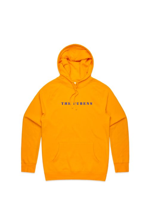 Gold hoodie w/ blue embroidery by The Rubens