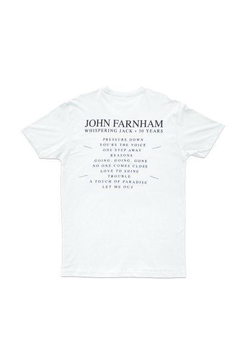 Whispering Jack 30th Anniversary White Tshirt by John Farnham