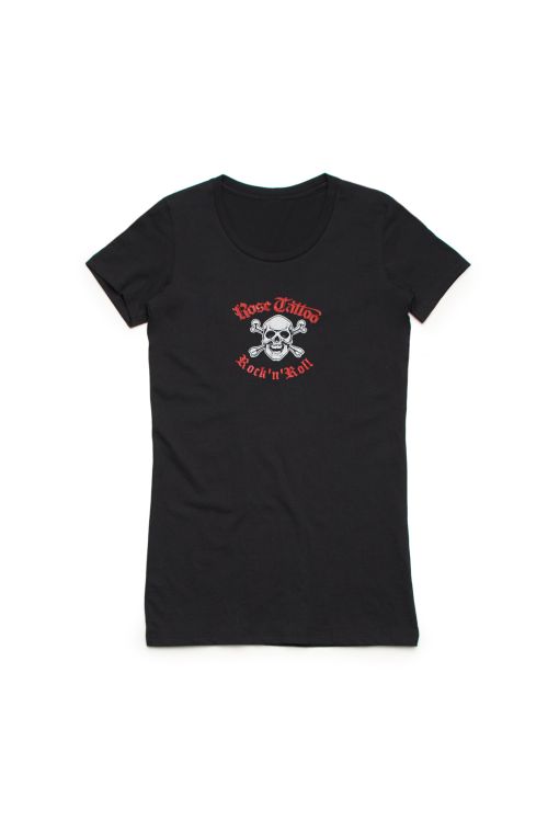 Skull/Crossbones Ladies Black Tshirt (Limited) by Rose Tattoo