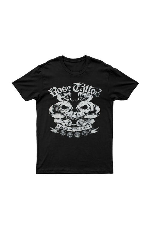 Rocking Since 1976 White Skulls Black Tshirt by Rose Tattoo