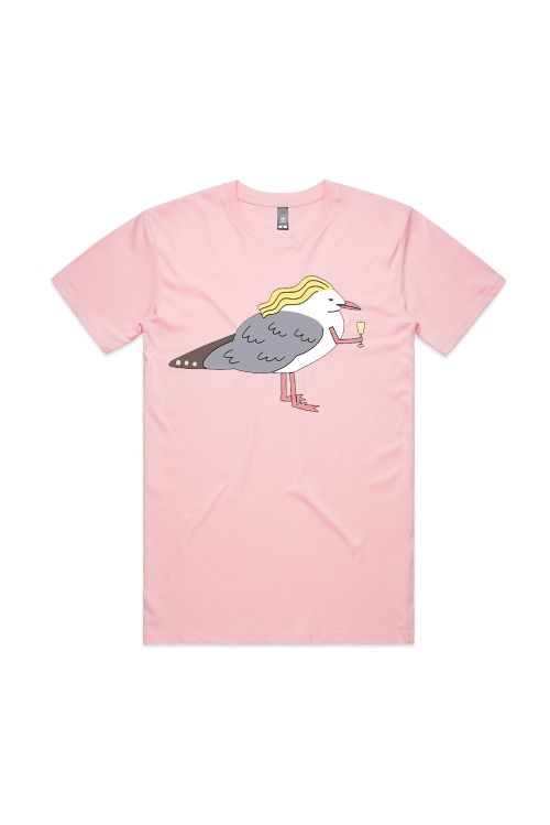 Champagne Seagull Pink Tshirt (Front Print) by Sam Cotton