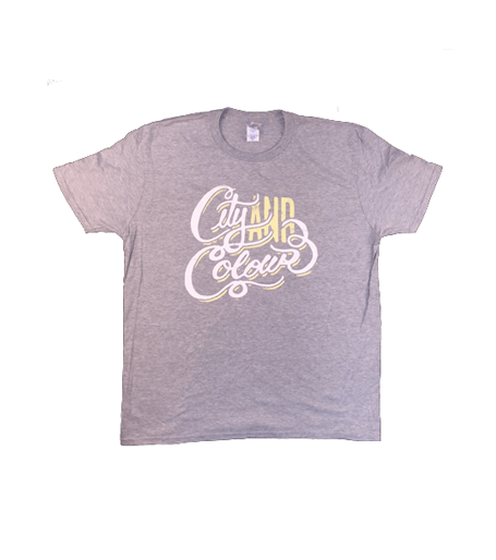 Grey Tshirt w/ Pastel yellow/white wording by City And Colour