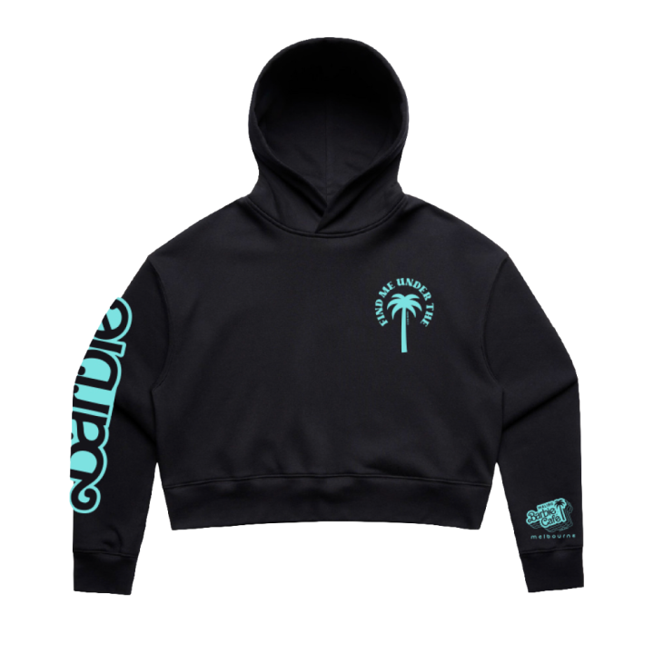 Women's black crop hood Palm Trees