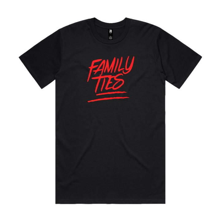 FAMILY TIES RED LOGO BLACK TSHIRT