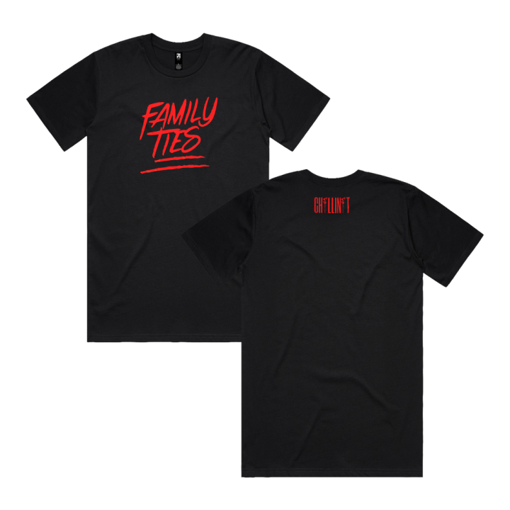 FAMILY TIES RED LOGO BLACK TSHIRT