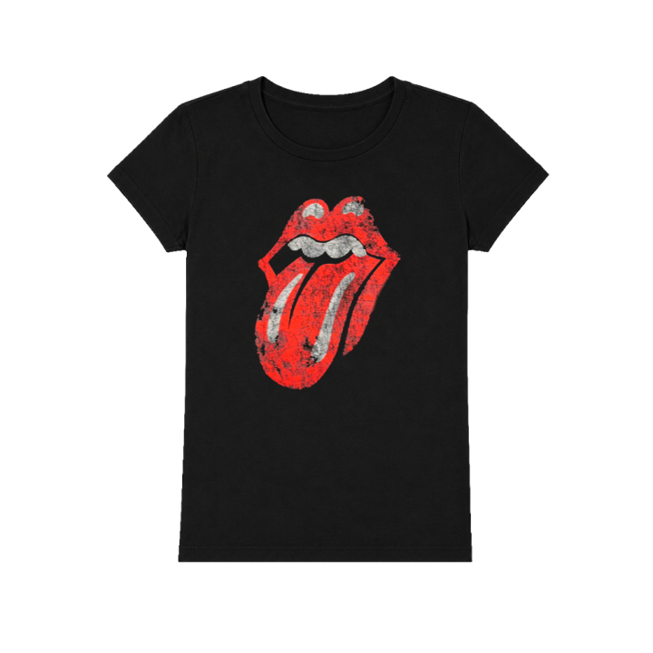 Classic Tongue Logo Womens Distressed Black Tshirt