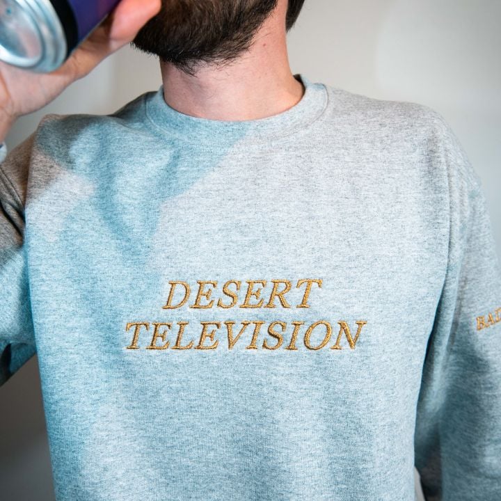 Desert Television Grey Sweater with Gold Embroidery