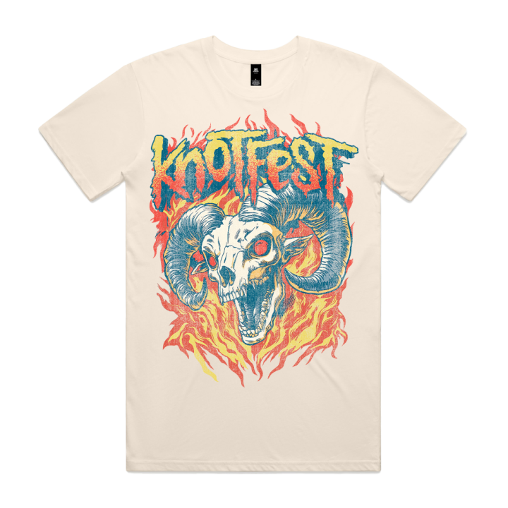 Fiery Goat Skull Vintage White Tshirt