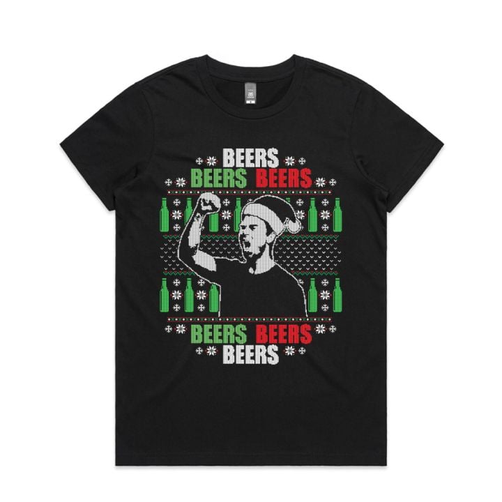 BEERS XMAS WOMENS BLACK TSHIRT