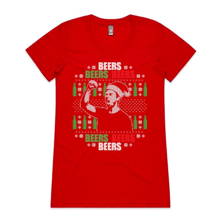 BEERS XMAS WOMENS RED TSHIRT