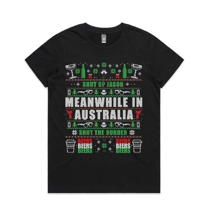 MEANWHILE XMAS WOMENS BLACK TSHIRT