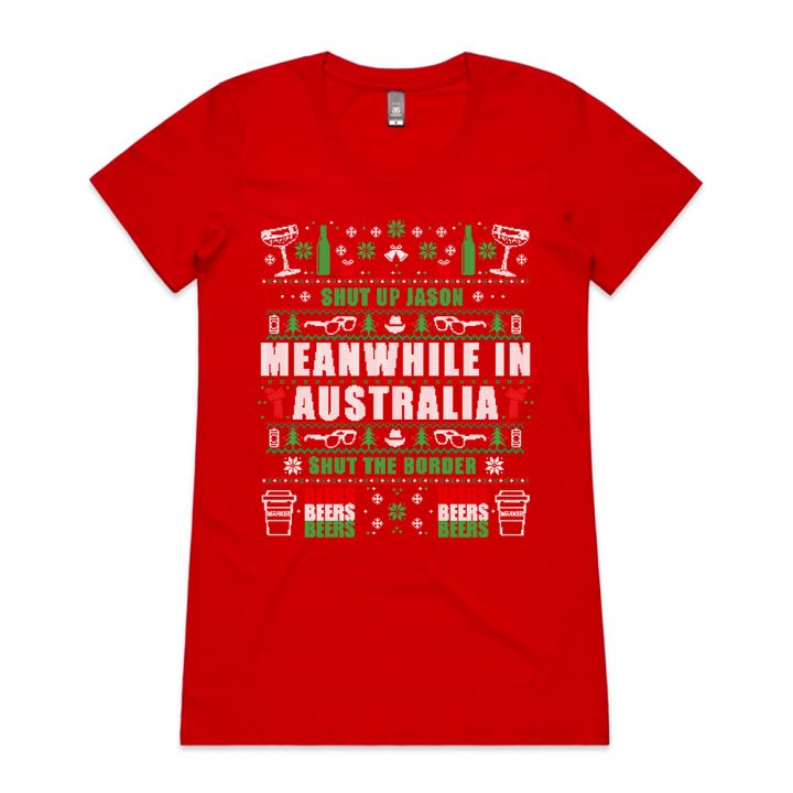 MEANWHILE XMAS WOMENS RED TSHIRT