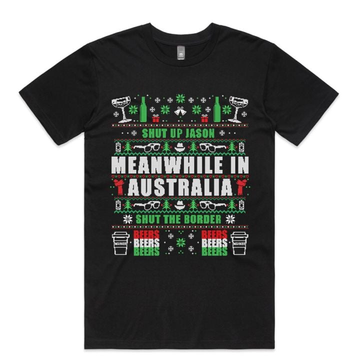 MEANWHILE XMAS MENS BLACK TSHIRT