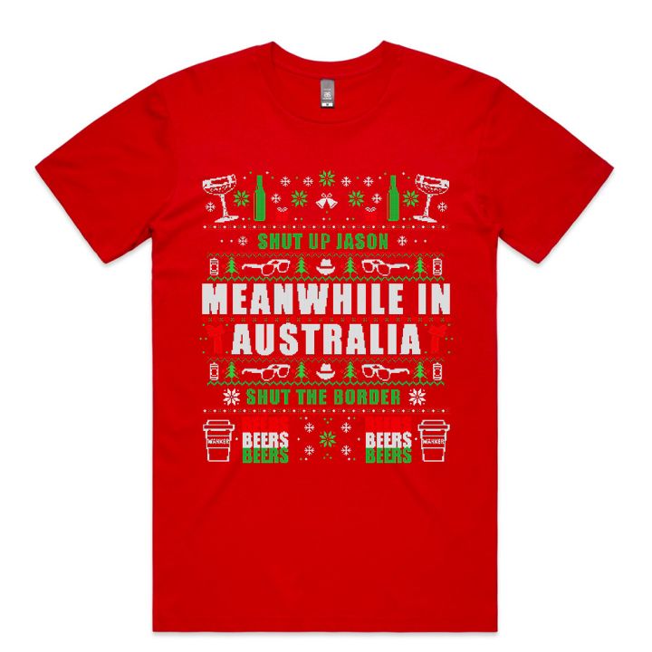 MEANWHILE XMAS MENS RED TSHIRT