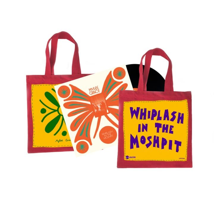 WHIPLASH IN THE MOSHPIT VINYL BUNDLE WITH HAND SEWN TOTE BAG ART PIECE
