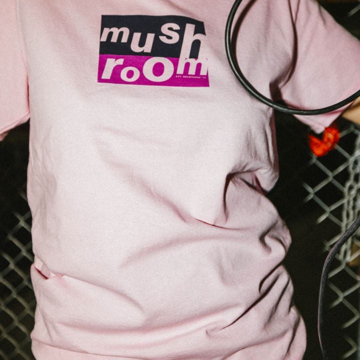 Mushroom Stacked Logo Light Pink Tshirt