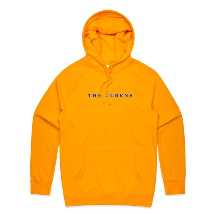 Gold hoodie w/ blue embroidery