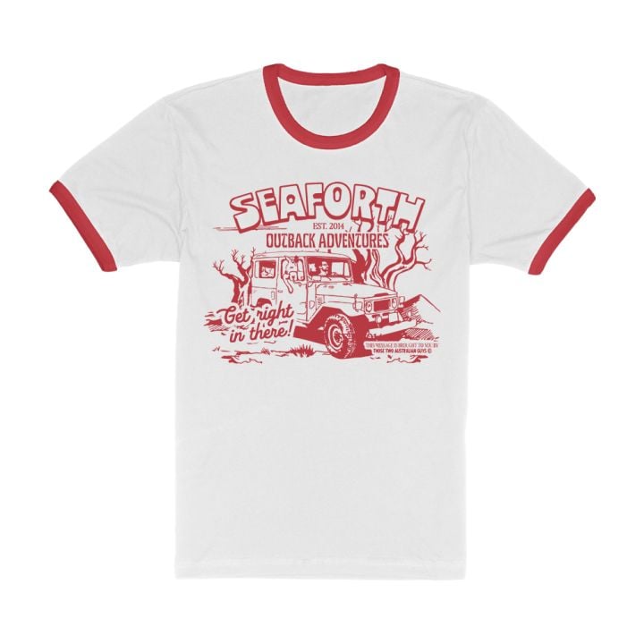 OUTBACK ADVENTURES WHITE/RED RINGER TEE