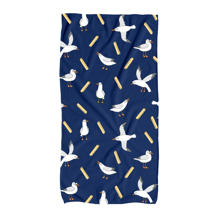 Seagulls &amp; Chippies Navy Beach Towel