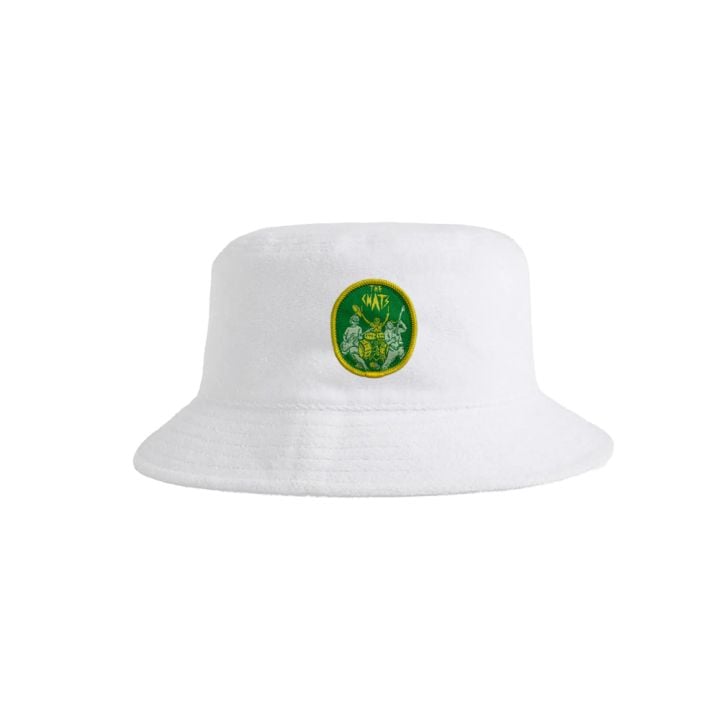 Chats Terry Towelling bucket hat – White with green/Yellow patch