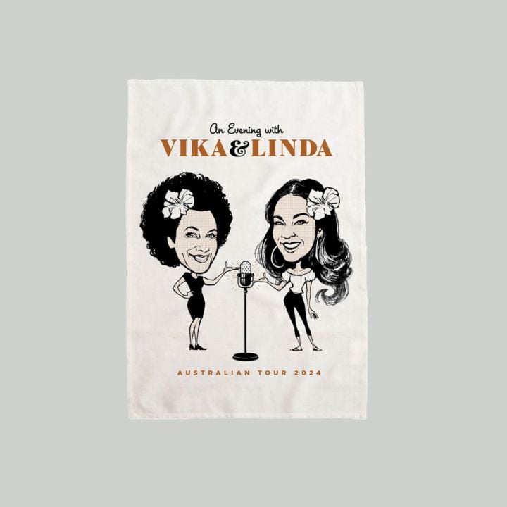 An Evening With Vika &amp; Linda Tea Towel