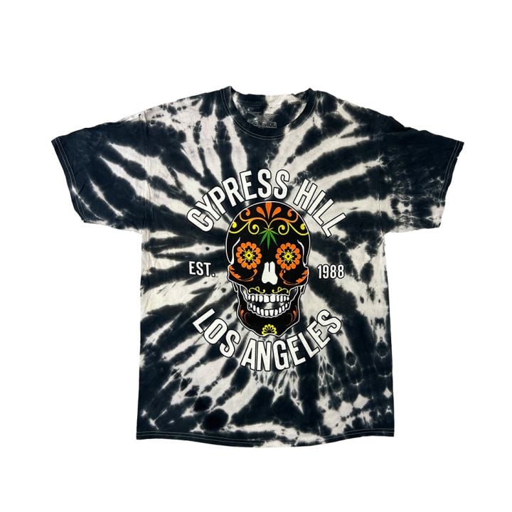 Cypress Hill &quot;Day of the Dead V2&quot; T-shirt in Black and White Tie Dye