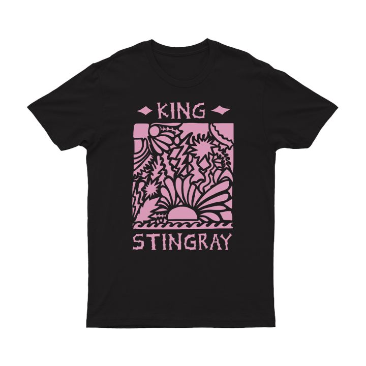 King Stingray Pink Forest Design Black Tshirt