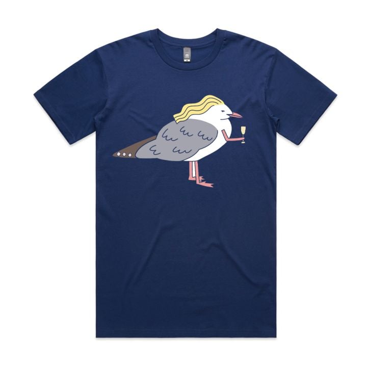 Champagne Seagull Navy Tshirt (Front Print)