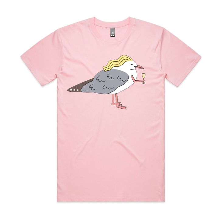 Champagne Seagull Pink Tshirt (Front Print)