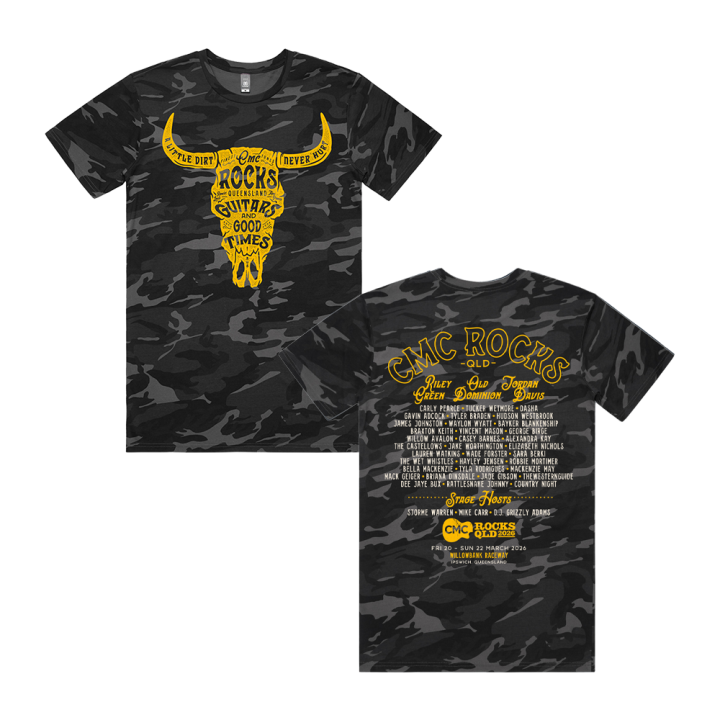 Cow Skull Unisex Black Camo Tshirt