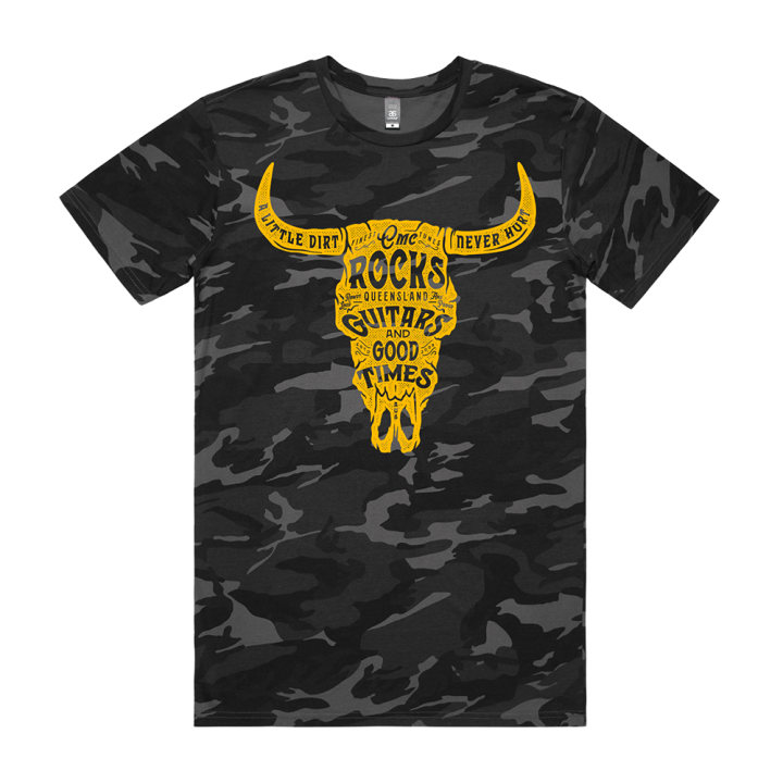 Cow Skull Unisex Black Camo Tshirt
