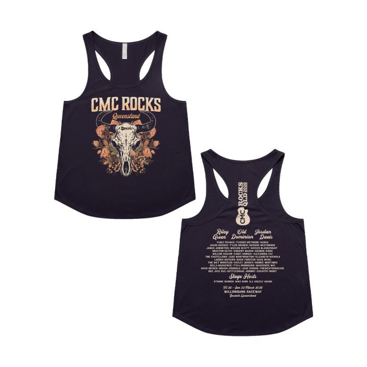 Floral Skull Ladies Navy Singlet