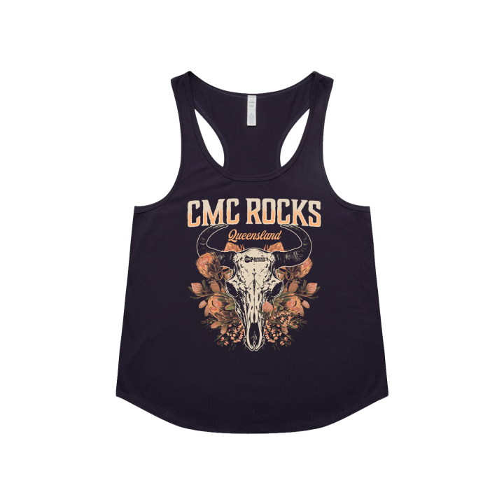 Floral Skull Ladies Navy Singlet