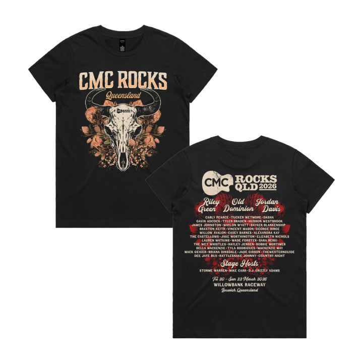 Floral Skull Ladies Black Tshirt