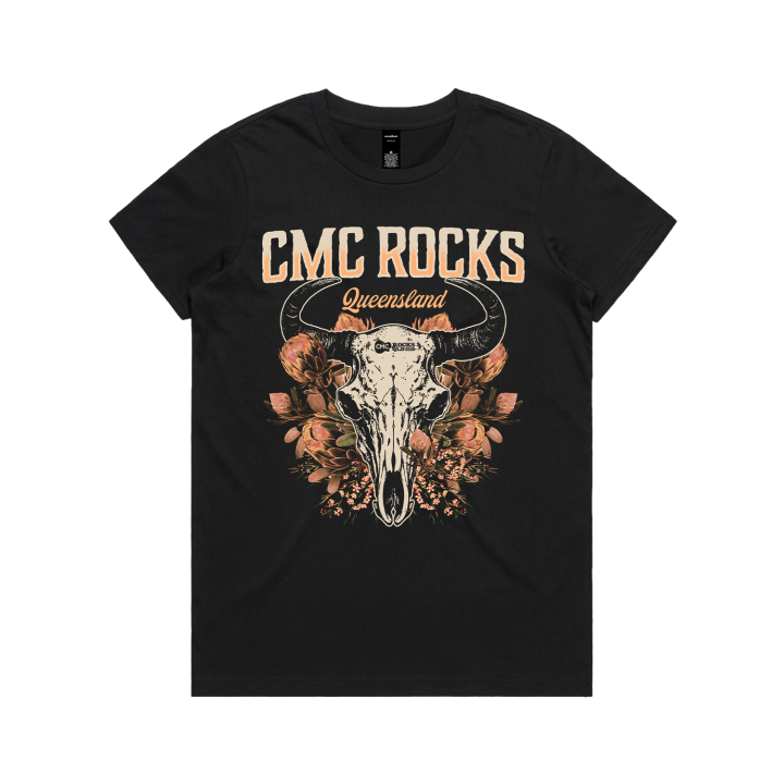 Floral Skull Ladies Black Tshirt