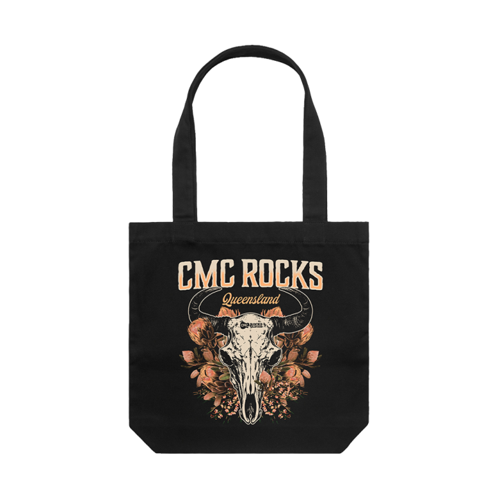 Floral Skull Black Tote