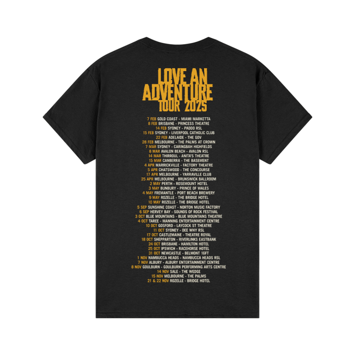 Love An Adventure Black Tour Tshirt V2 (Extended Dateback)