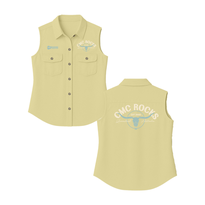 Skull Ladies Yellow Sleeveless Workshirt