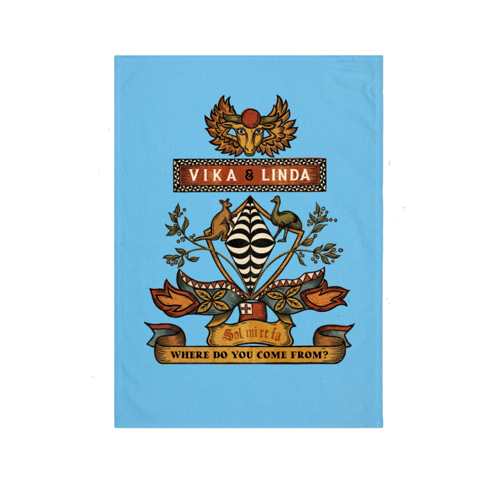 WDYCF? Coat-of-Arms Tea Towel - Limited Edition Blue