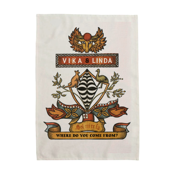 WDYCF? Coat-of-Arms Tea Towel - Natural