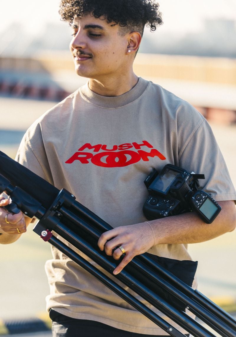 Mushroom Y2K Faded Khaki Tshirt