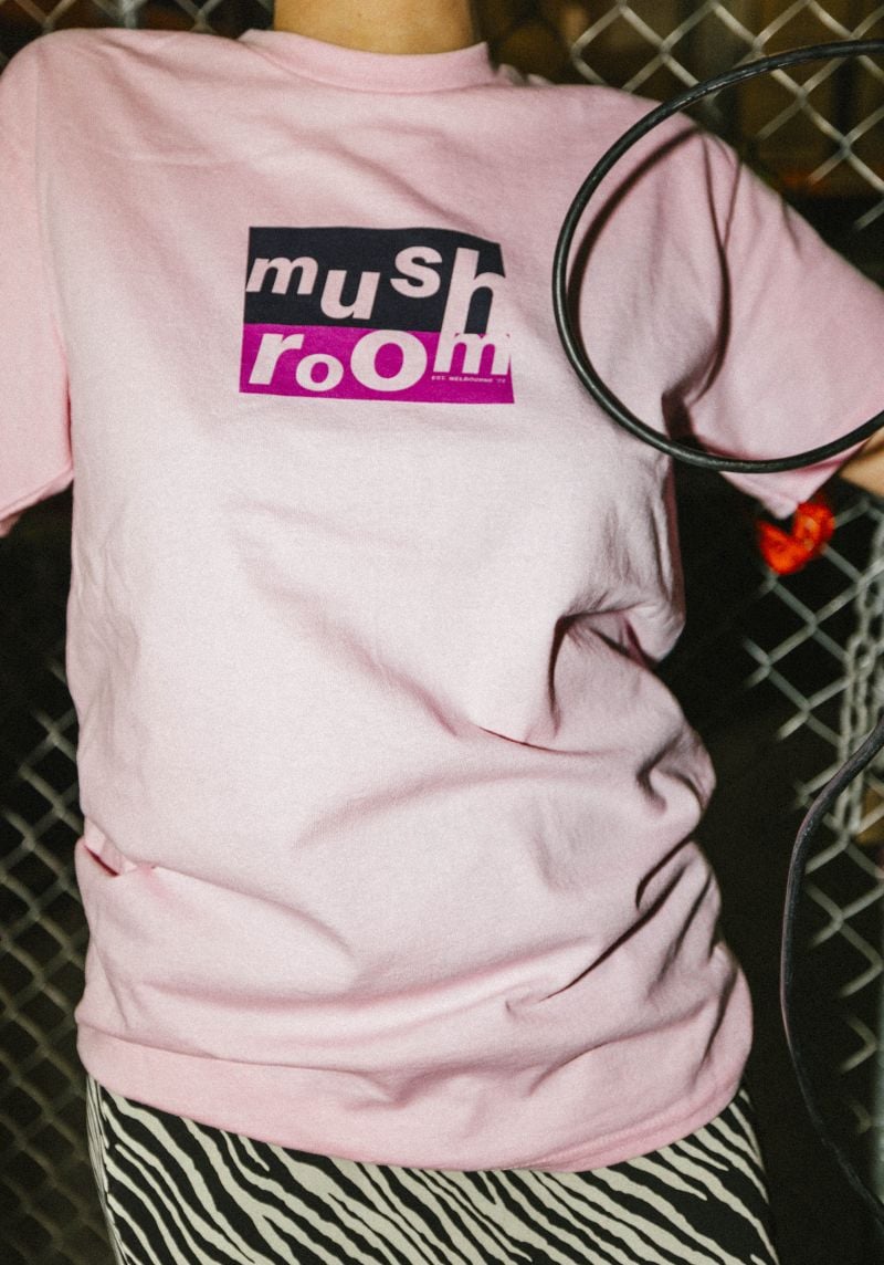 Mushroom Stacked Logo Light Pink Tshirt