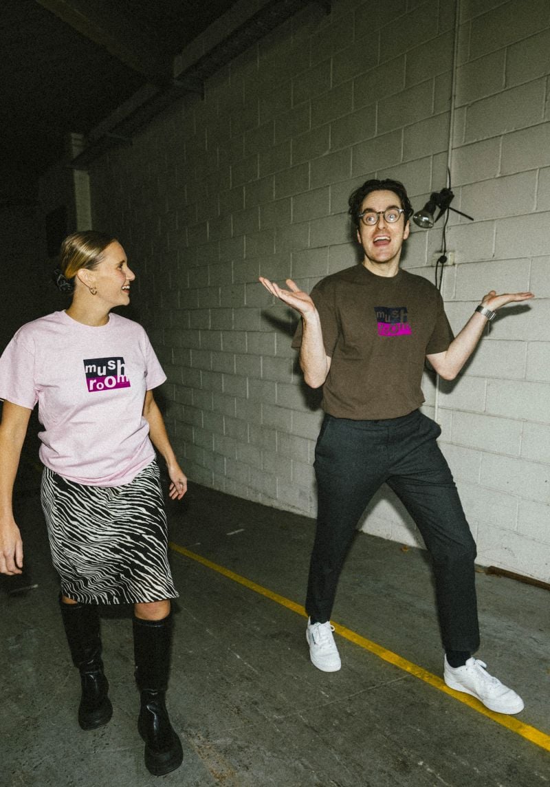 Mushroom Stacked Logo Light Pink Tshirt