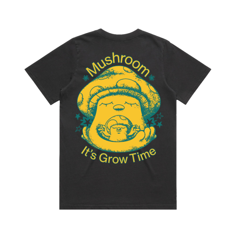 It's Grow Time Black Ladies Tshirt by Mushroom