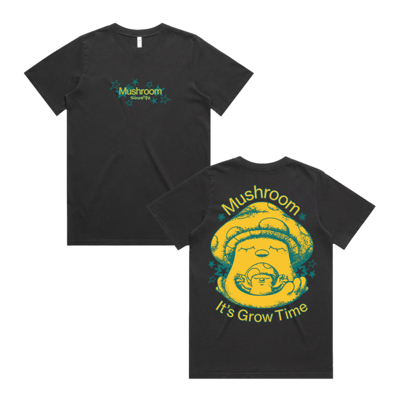 It's Grow Time Black Ladies Tshirt by Mushroom