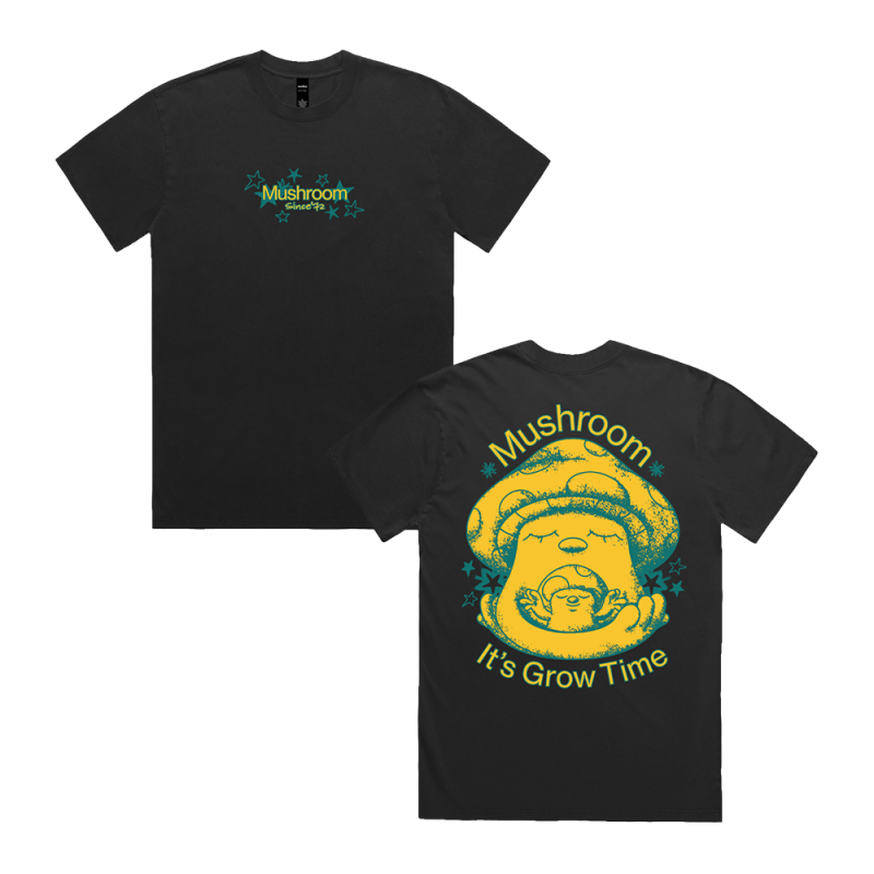 It's Grow Time Black Unisex Tshirt by Mushroom