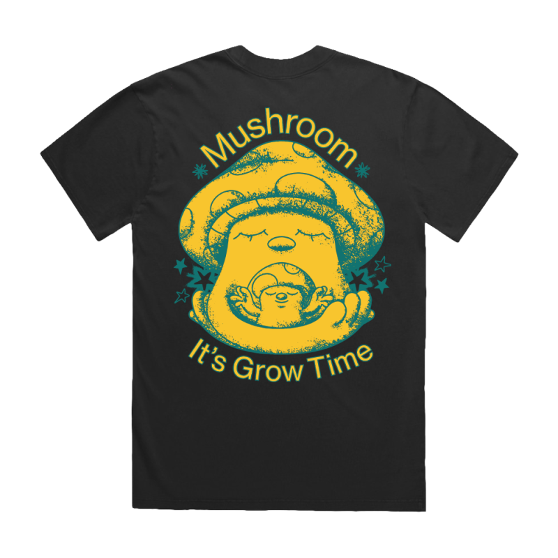 It's Grow Time Black Unisex Tshirt by Mushroom