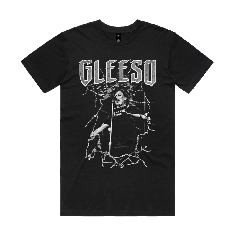 Gleeso - Rock N Roll Junkie Black Tshirt by The Screaming Jets